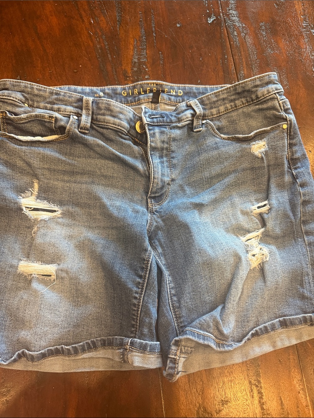 White House black market, GIRLFRIEND Distressed Denim Shorts - Blue